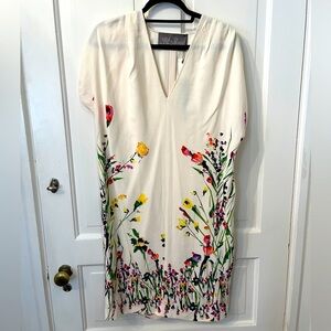 Lela Rose Cream V-Neck Tunic Floral Dress